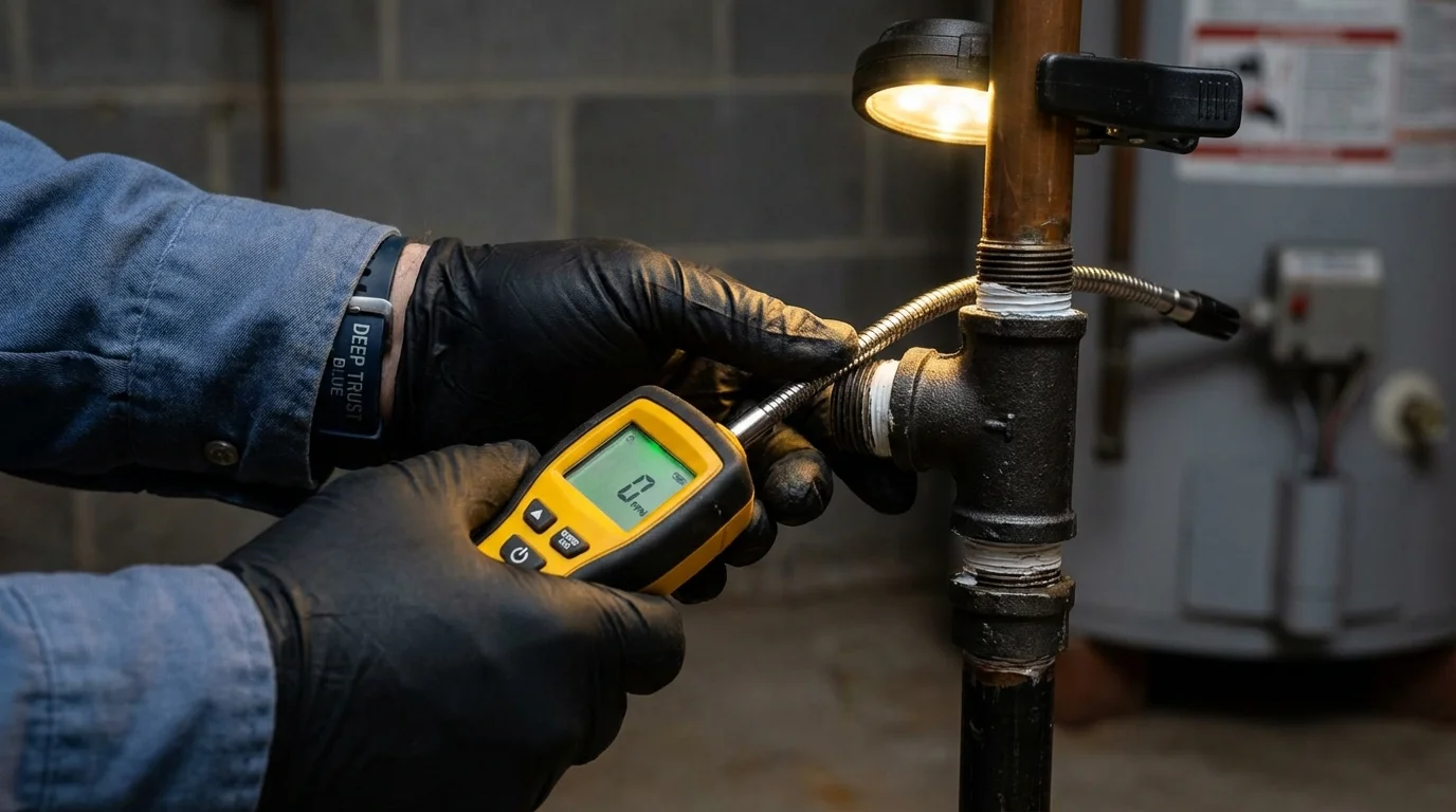 Gas leak detection with electronic sniffer by Johns Plumbing LLC in Stryker